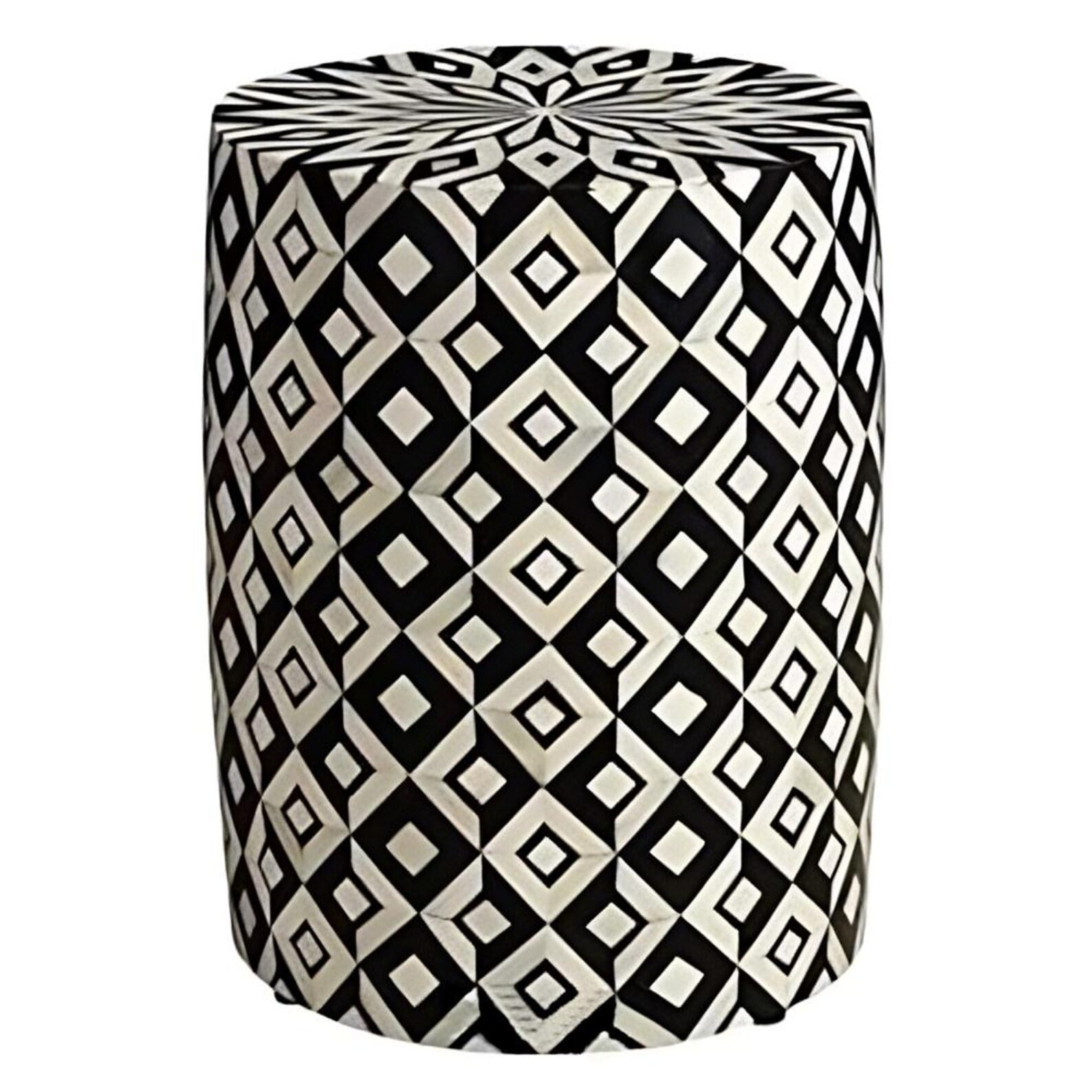 Geometric Resin Bone Inlay End Table | Handmade Decorative Accent Table | Elegant Side Table for Bedroom & Living Room