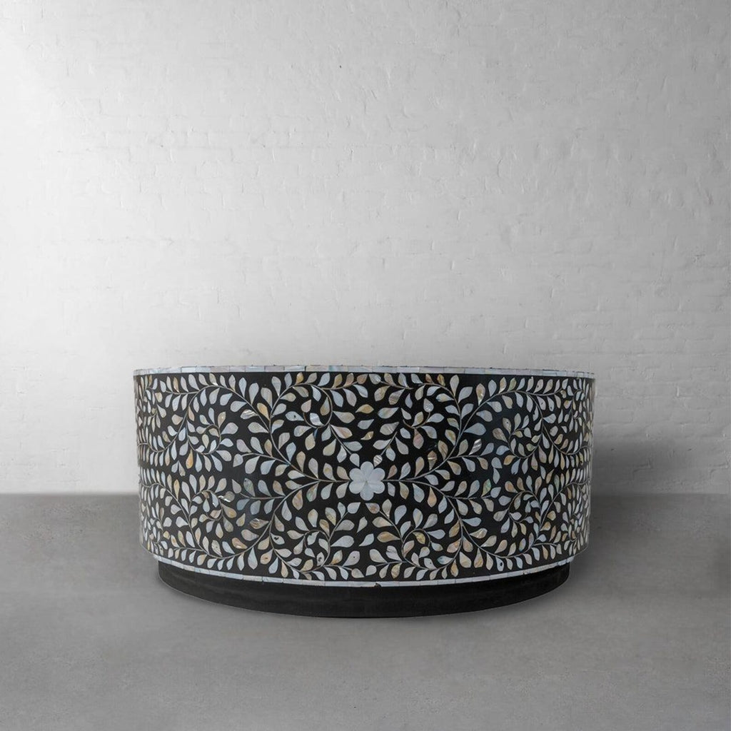 Mother of Pearl Inlay Resin Coffee Table | Floral Design Luxury Center Table | Handcrafted Decorative Living Room Furniture