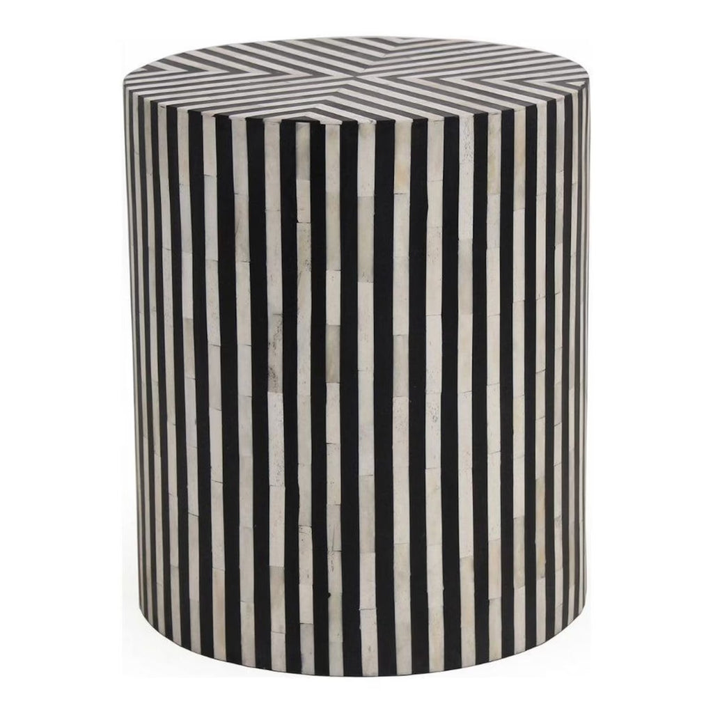 Striped Drum Resin & Bone Inlay End Table | Handmade Decorative Accent Table | Elegant Side Table for Bedroom & Living Room