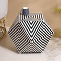 Handmade Hexagon Resin Inlay Side Table | Black & White Accent Table | Stylish Modern Furniture for Home Décor
