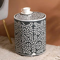 Handmade Bone Inlay Floral Resin End Table | Stylish Side Table | Decorative Furniture for Modern Homes