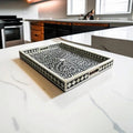 Handmade Black & White Floral Bone Inlay Resin Tray | Stylish Decorative Serving Tray for Home, Kitchen & Living Room