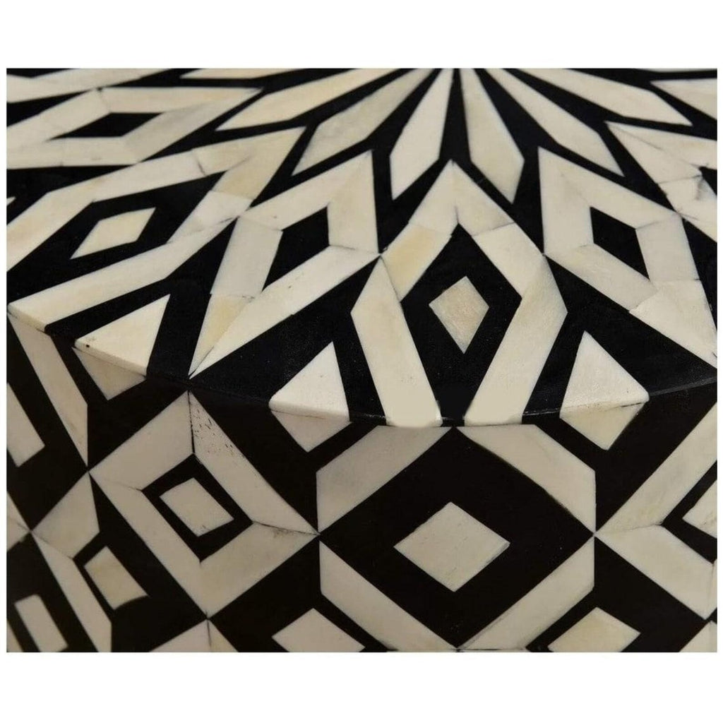 Geometric Resin Bone Inlay End Table | Handmade Decorative Accent Table | Elegant Side Table for Bedroom & Living Room