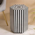 Handmade Resin Inlay End Table | Black & White Striped Accent Table | Stylish Decorative Furniture for Modern Homes