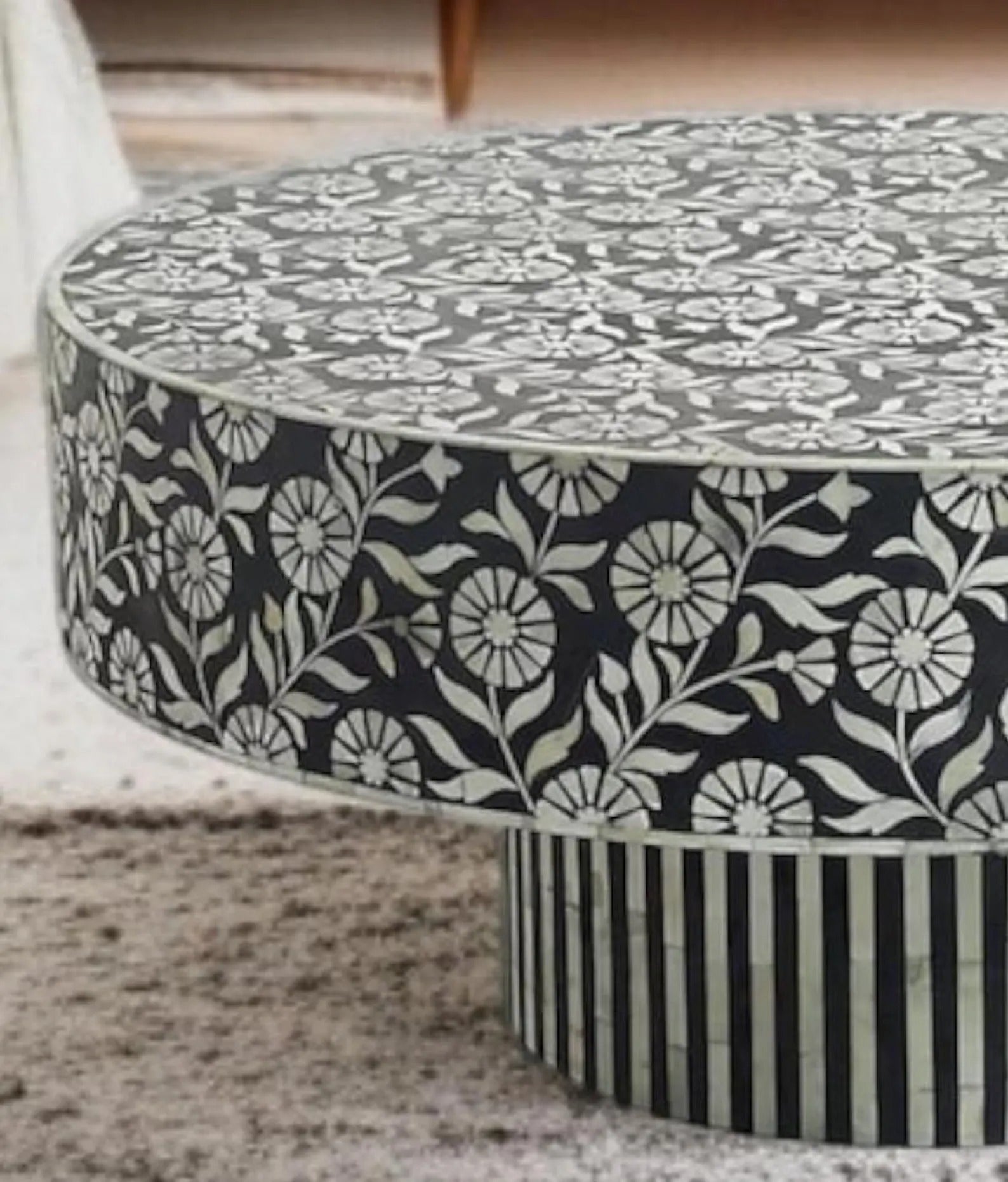 Bone Inlay Coffee Table Handmade | Elegant Floral Resin Center Table | Premium Designer Living Room Accent Table