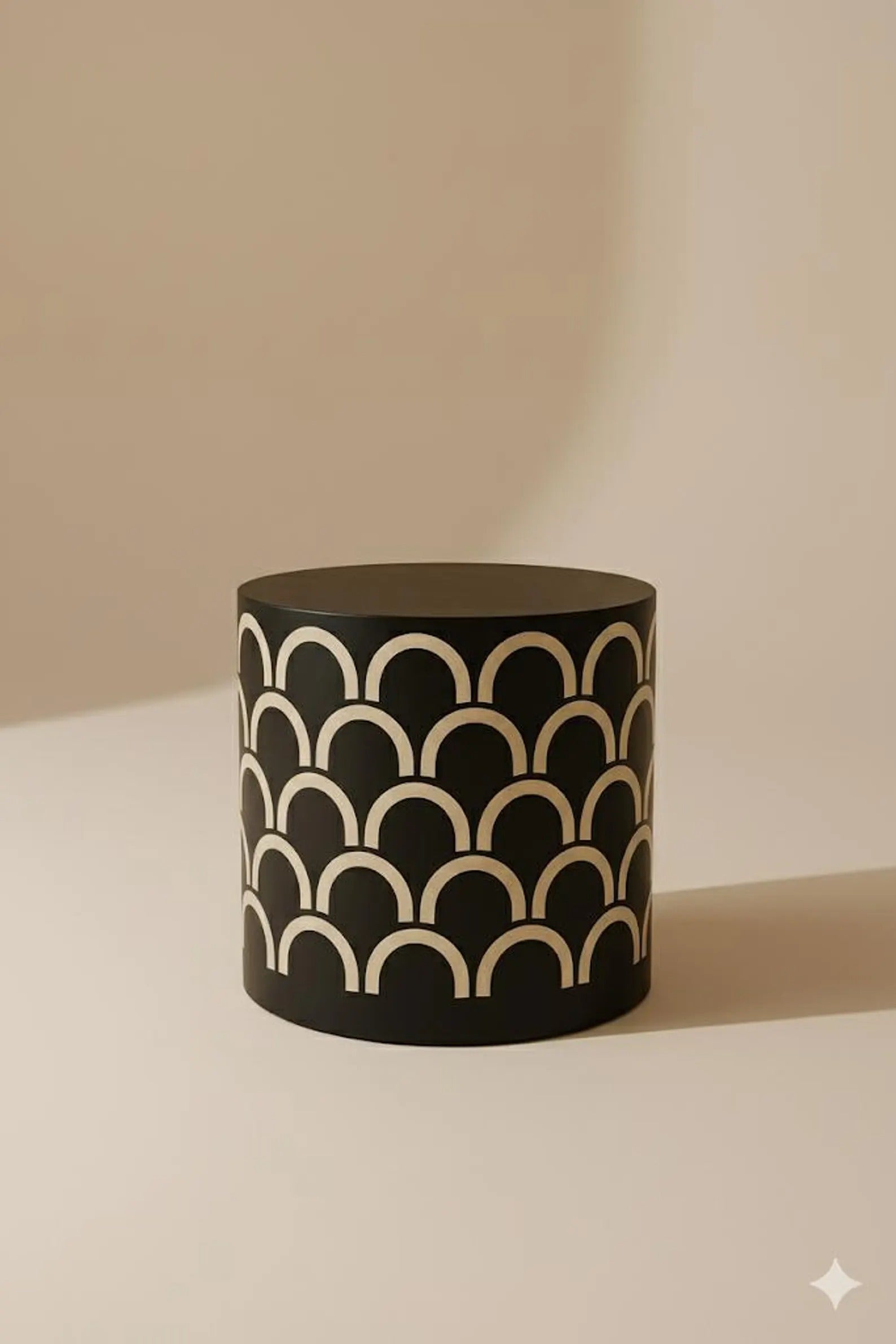 Bone Inlay End Table | Black Resin Geometric Nightstand | Handmade Decorative Side Table for Bedroom & Living Room