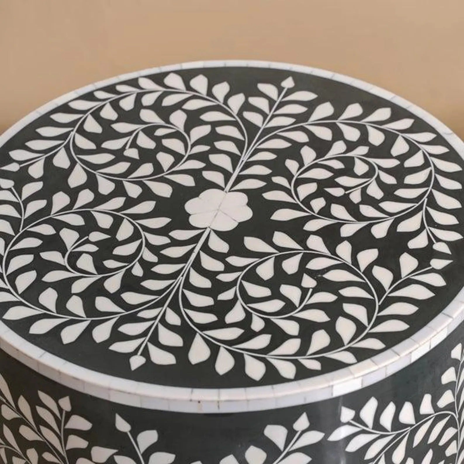 Handmade Bone Inlay Floral Resin End Table | Stylish Side Table | Decorative Furniture for Modern Homes