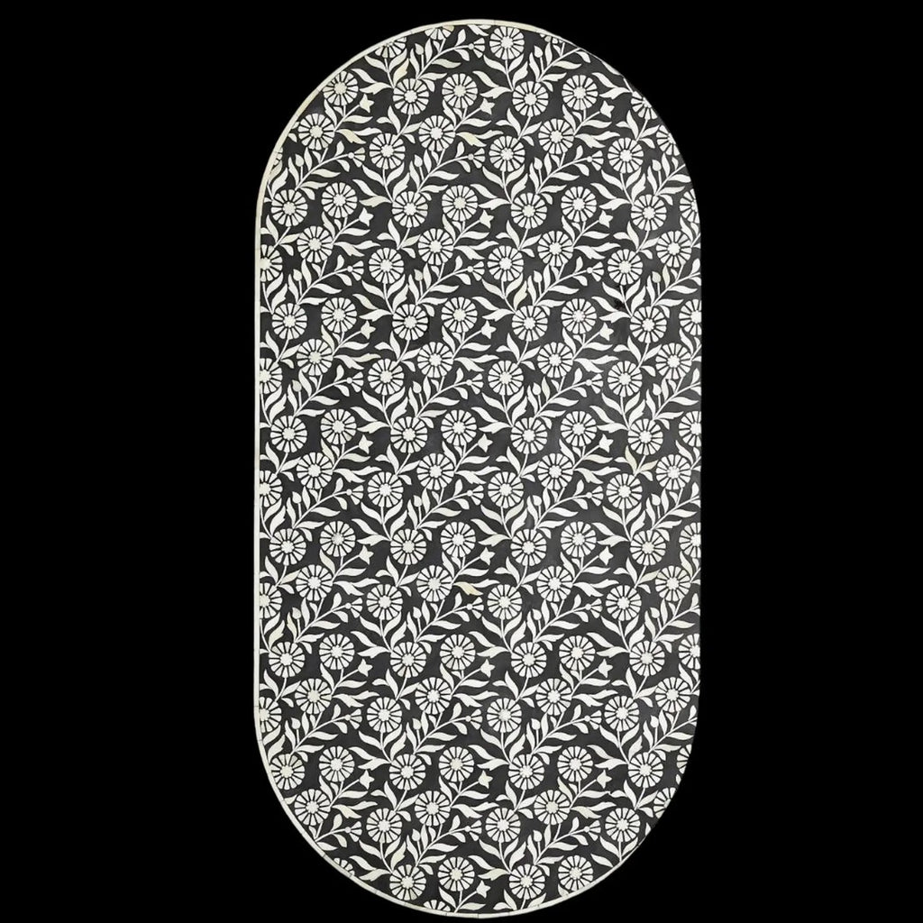 Sunflower Bone Inlay Coffee Table | Handmade Oval Accent Table for Living Room | Luxury Floral Bone Inlay Furniture