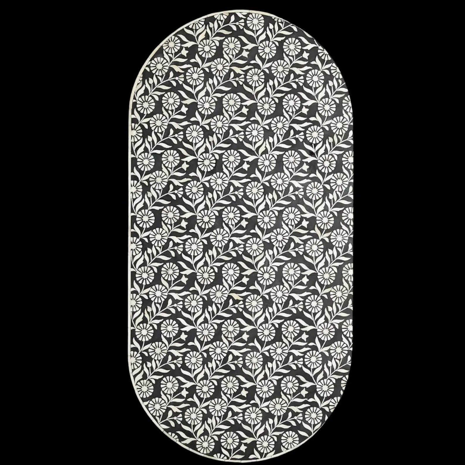 Sunflower Bone Inlay Coffee Table | Handmade Oval Accent Table for Living Room | Luxury Floral Bone Inlay Furniture