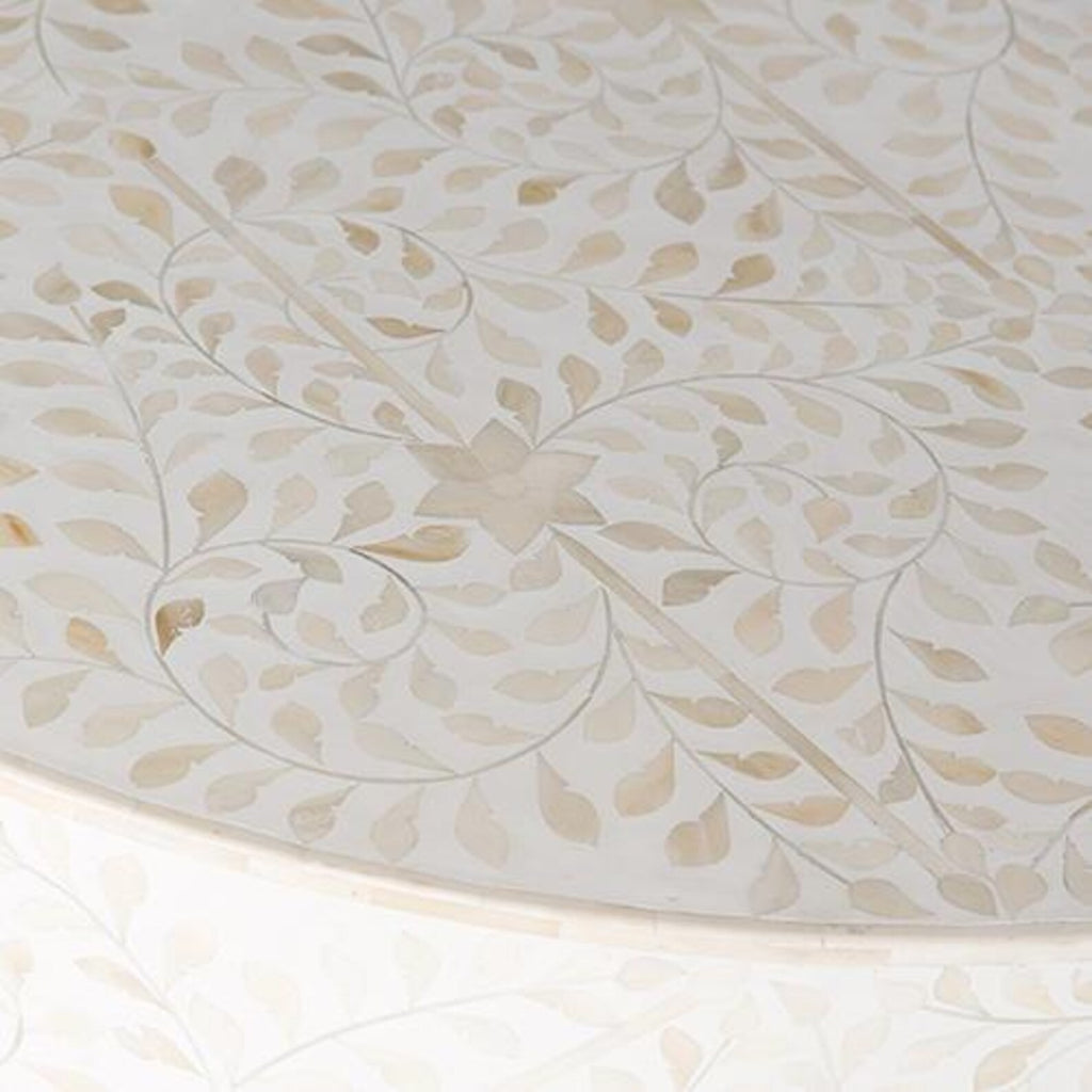 Mother of Pearl Inlay Resin Coffee Table | Floral Design Luxury Center Table | Handcrafted Decorative Living Room Furniture