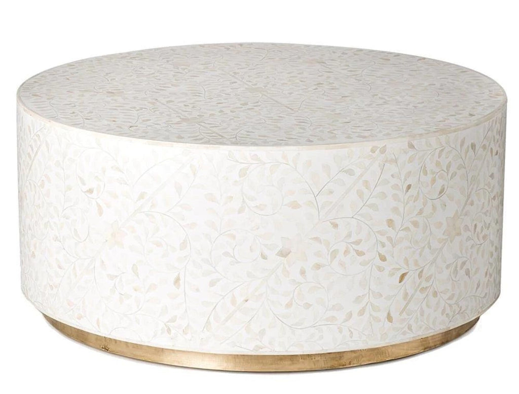 Mother of Pearl Inlay Resin Coffee Table | Floral Design Luxury Center Table | Handcrafted Decorative Living Room Furniture