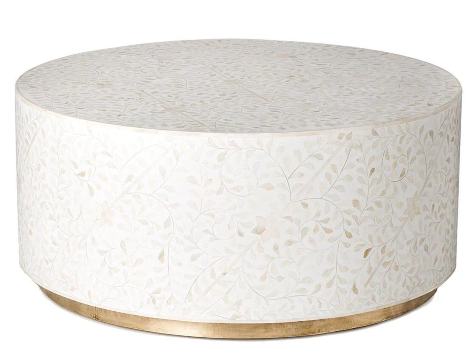 Mother of Pearl Inlay Resin Coffee Table | Floral Design Luxury Center Table | Handcrafted Decorative Living Room Furniture
