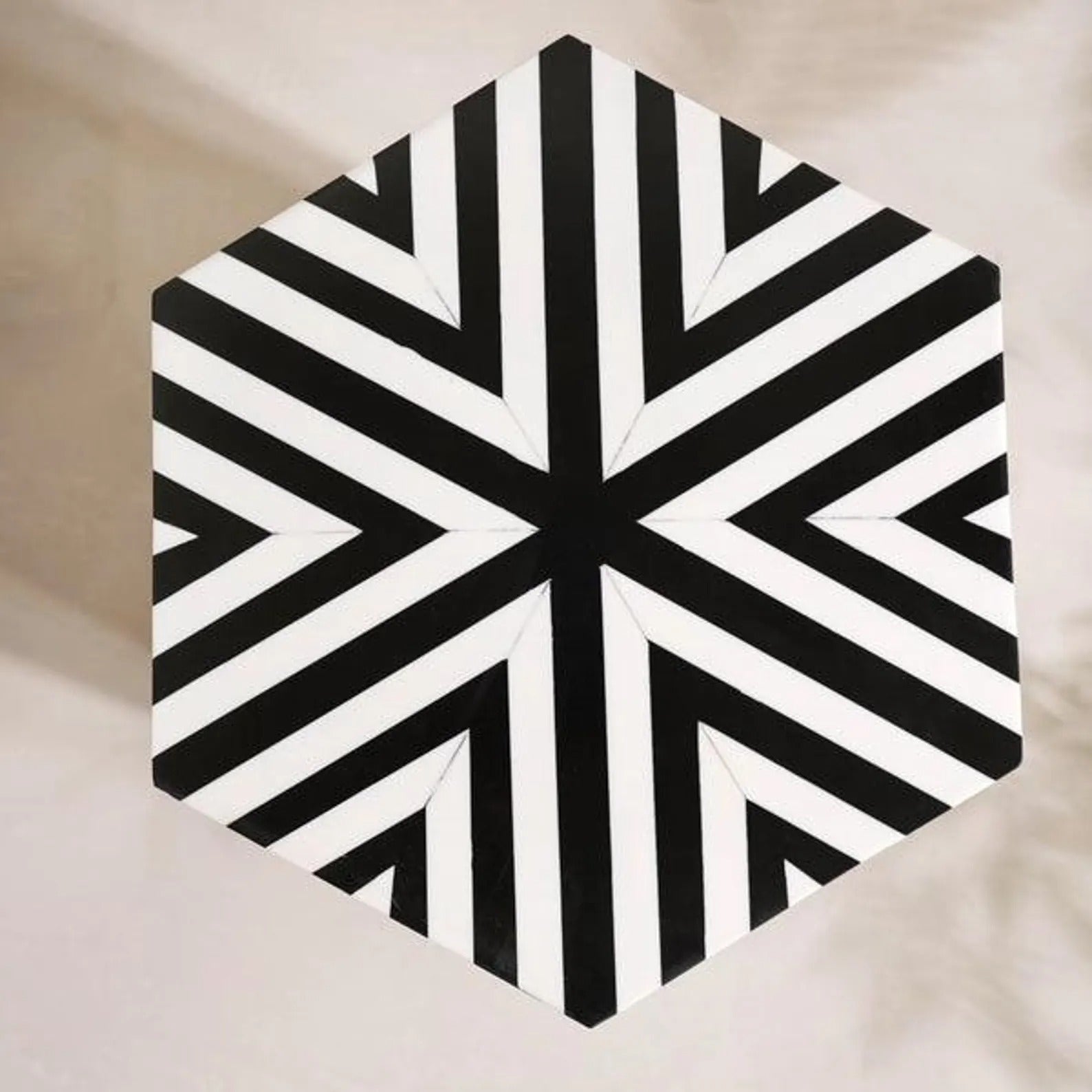 Handmade Resin Inlay End Table | Black & White Striped Accent Table | Stylish Decorative Furniture for Modern Homes