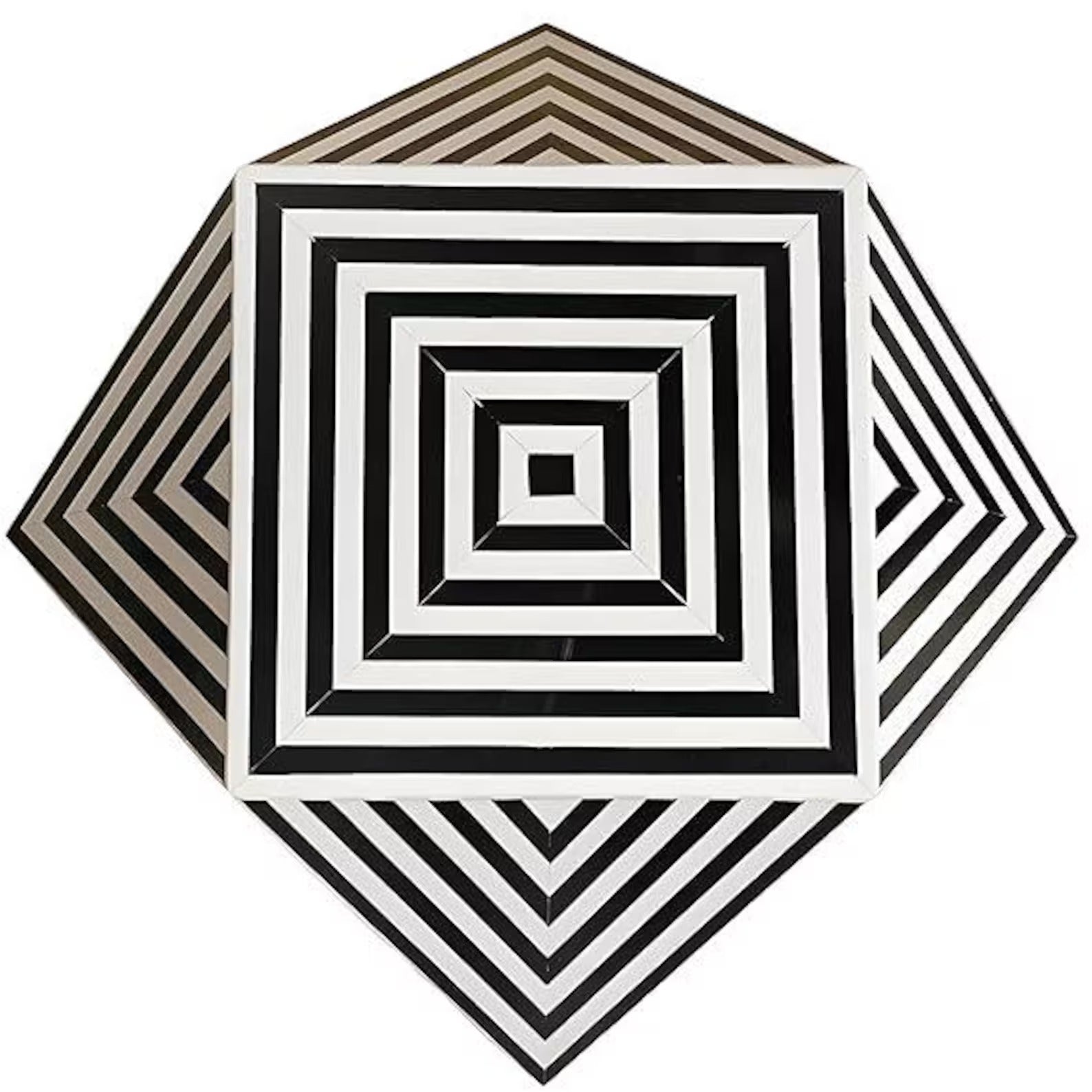 Handmade Hexagon Resin Inlay Side Table | Black & White Accent Table | Stylish Modern Furniture for Home Décor