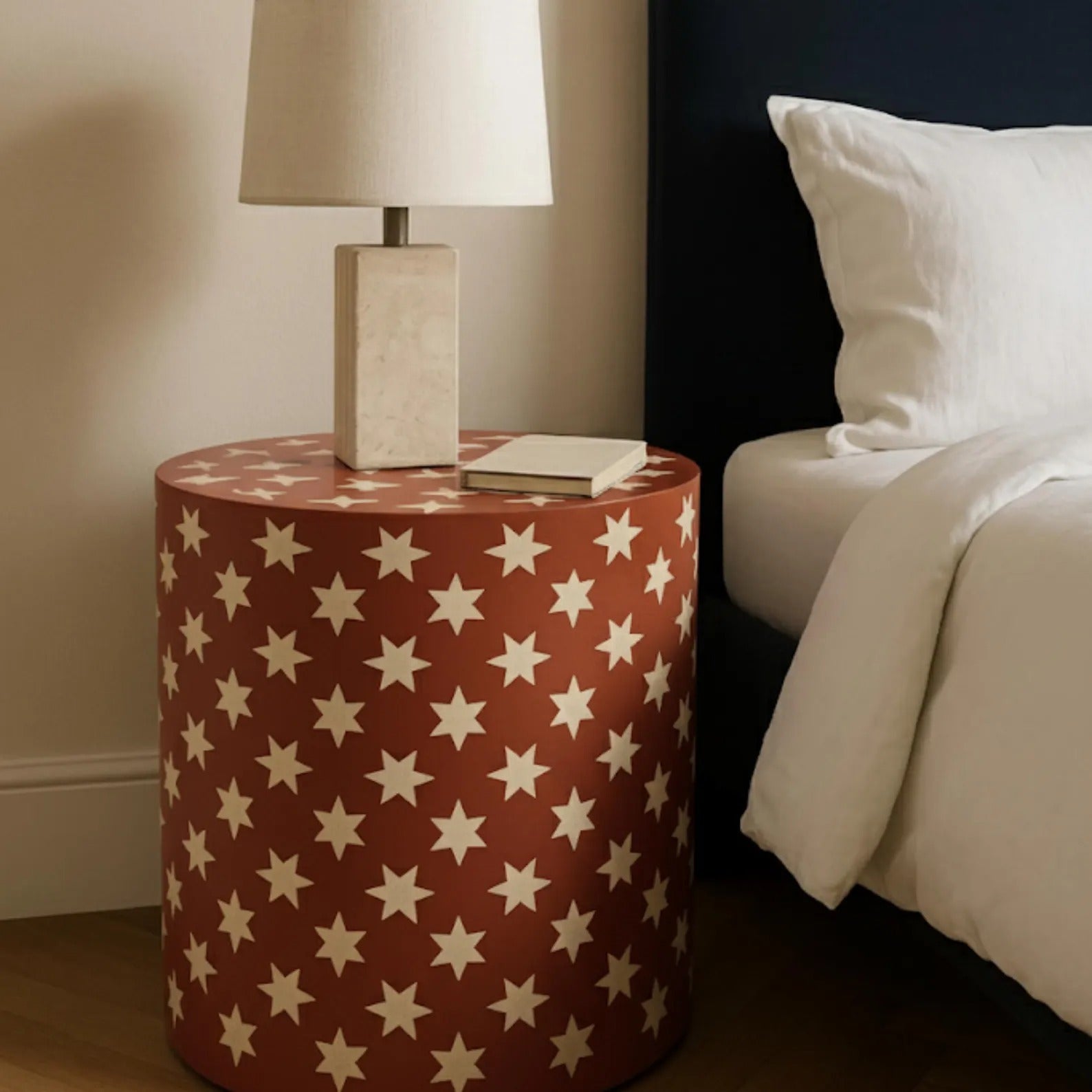 Blue Resin & Bone Inlay Star End Table | Handmade Decorative Accent Table for Living Room & Bedroom