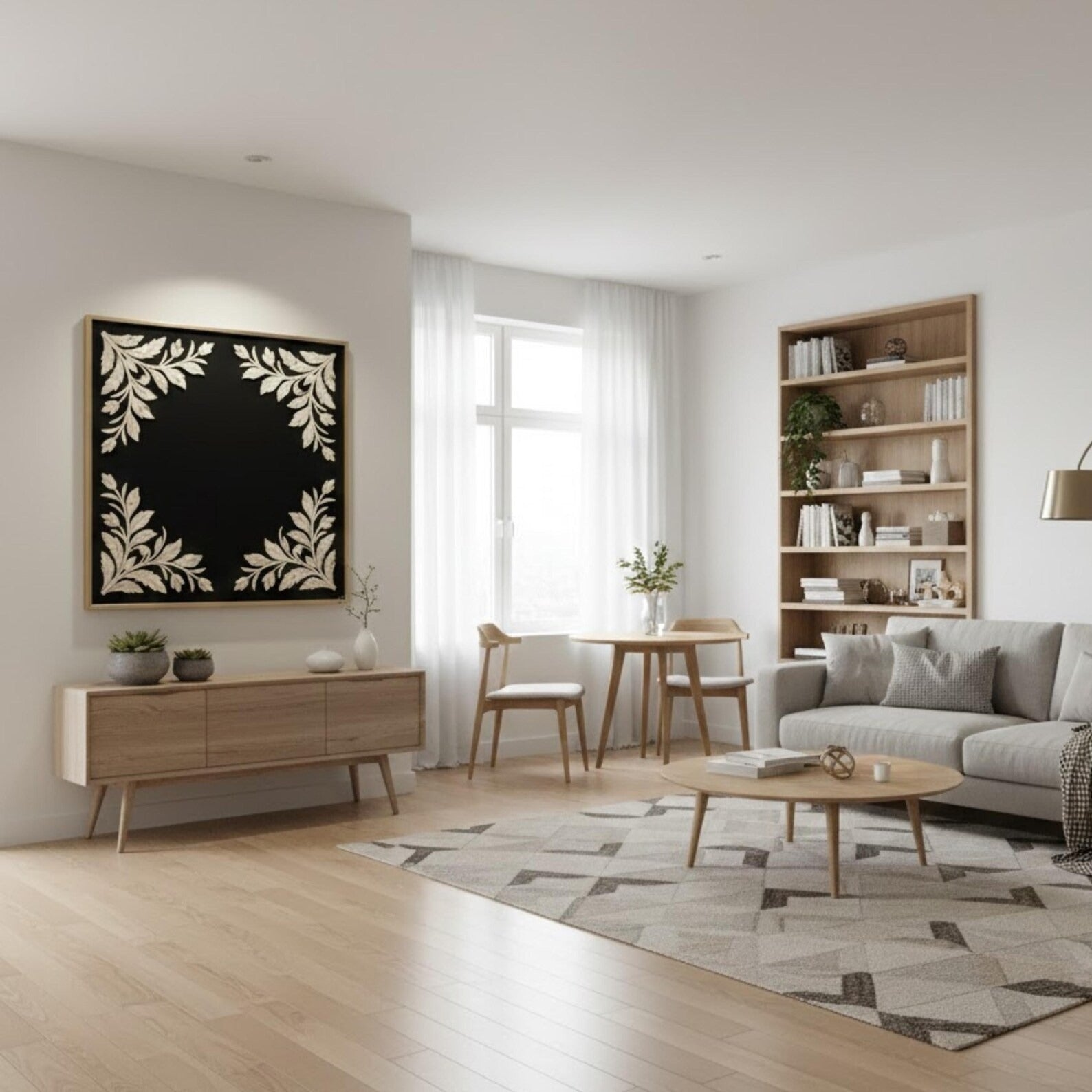 Handmade Bone Inlay Corner Floral Wall Panel | Black & White Resin Art for Modern, Minimalist & Boho Home Décor