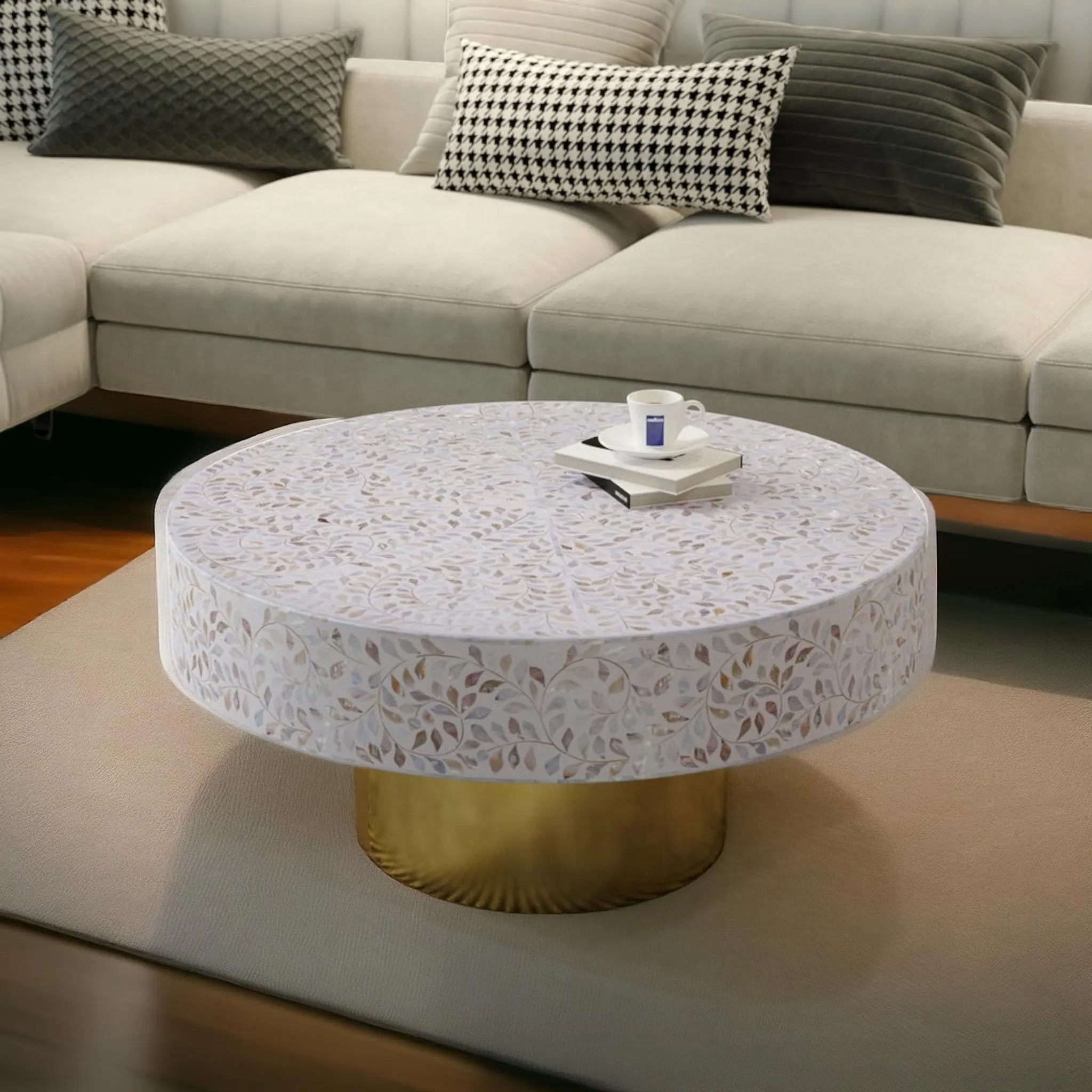 MOP Inlay Resin Coffee Table | Elegant Handmade Table for Modern Living Room Décor | Luxury Mother of Pearl Accent Furniture