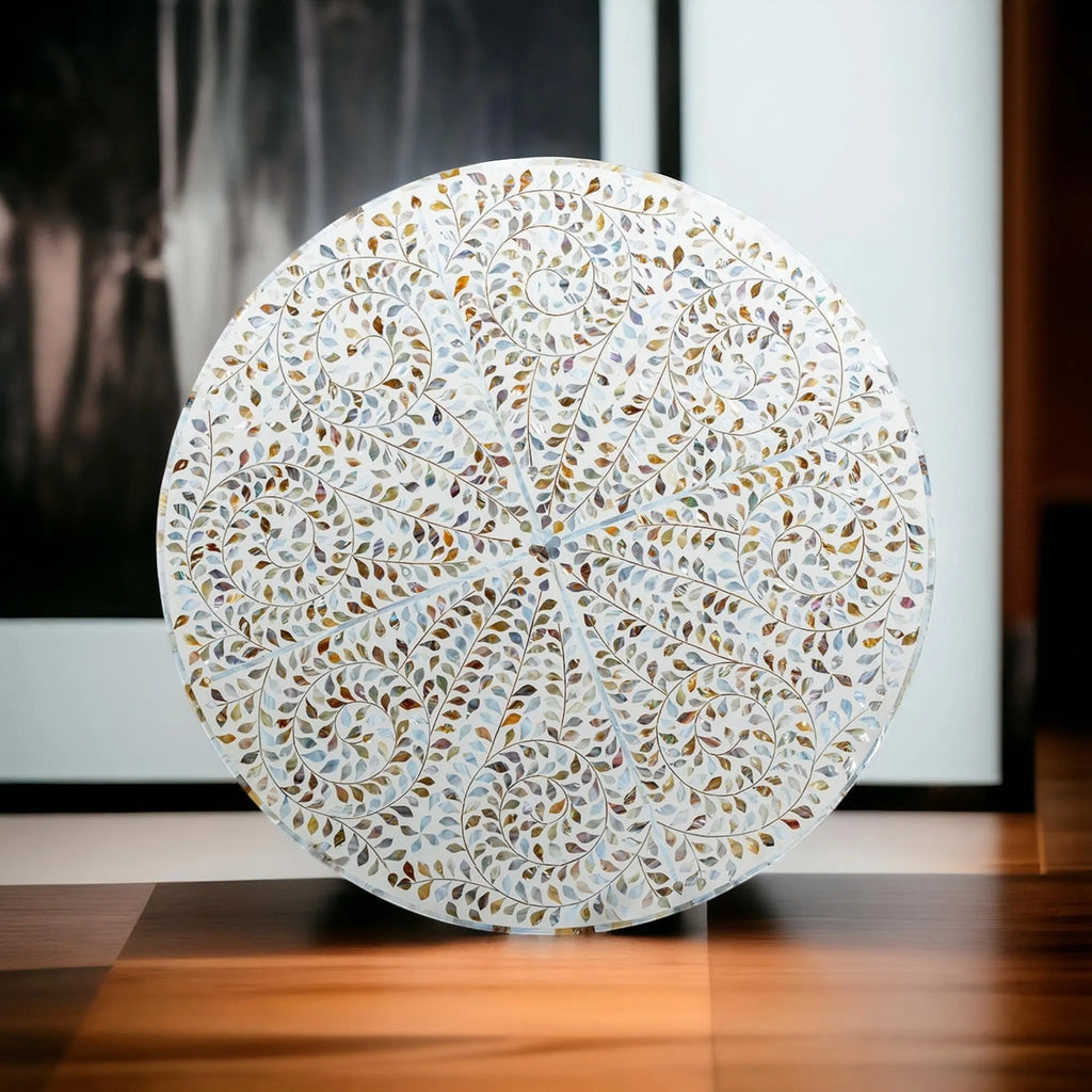 MOP Inlay Resin Coffee Table | Elegant Handmade Table for Modern Living Room Décor | Luxury Mother of Pearl Accent Furniture