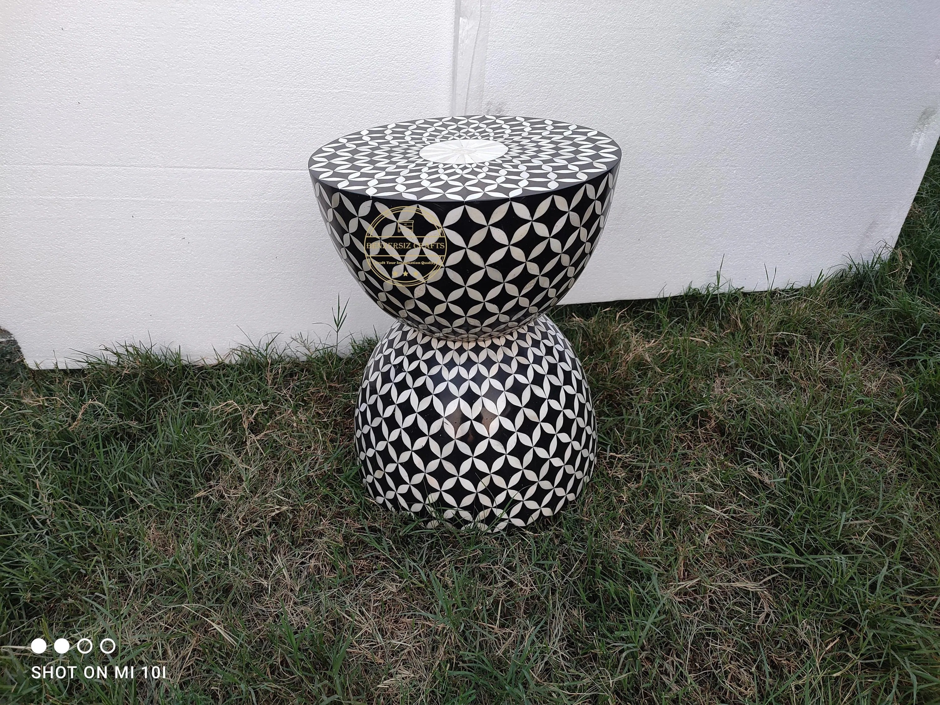 Modern MDF Resin Inlay Side Table | Unique Geometric Accent Table | Handmade Decorative Table for Home