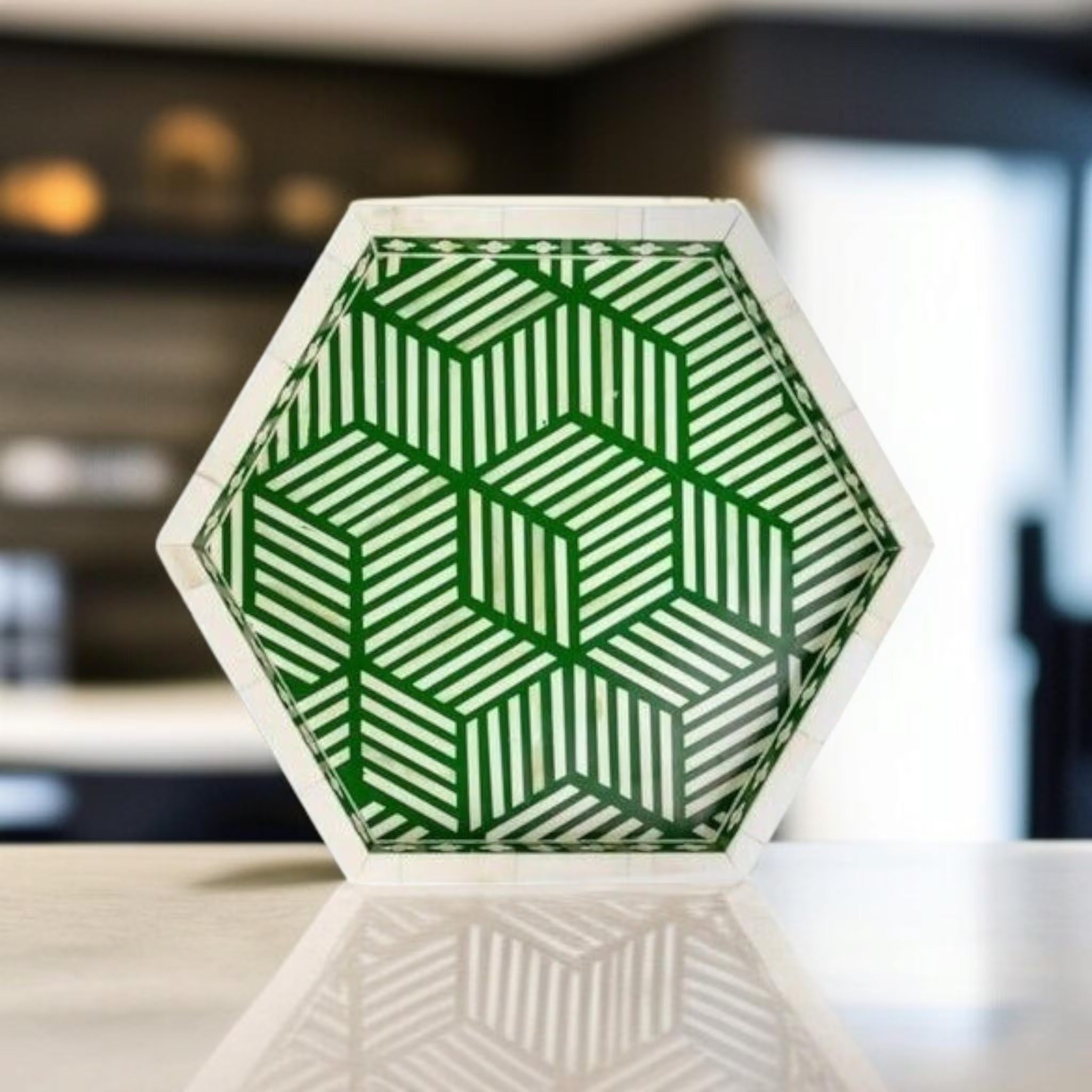 Handmade Green Bone Inlay Serving Tray | Luxury Decorative Table Tray for Home, Kitchen & Parties | Stylish Bone Inlay Accent Tray