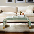 Moroccan Bone Inlay Coffee Table | Handmade U-Shape Resin Table for Boho Home Décor | Artistic Inlay Accent Furniture