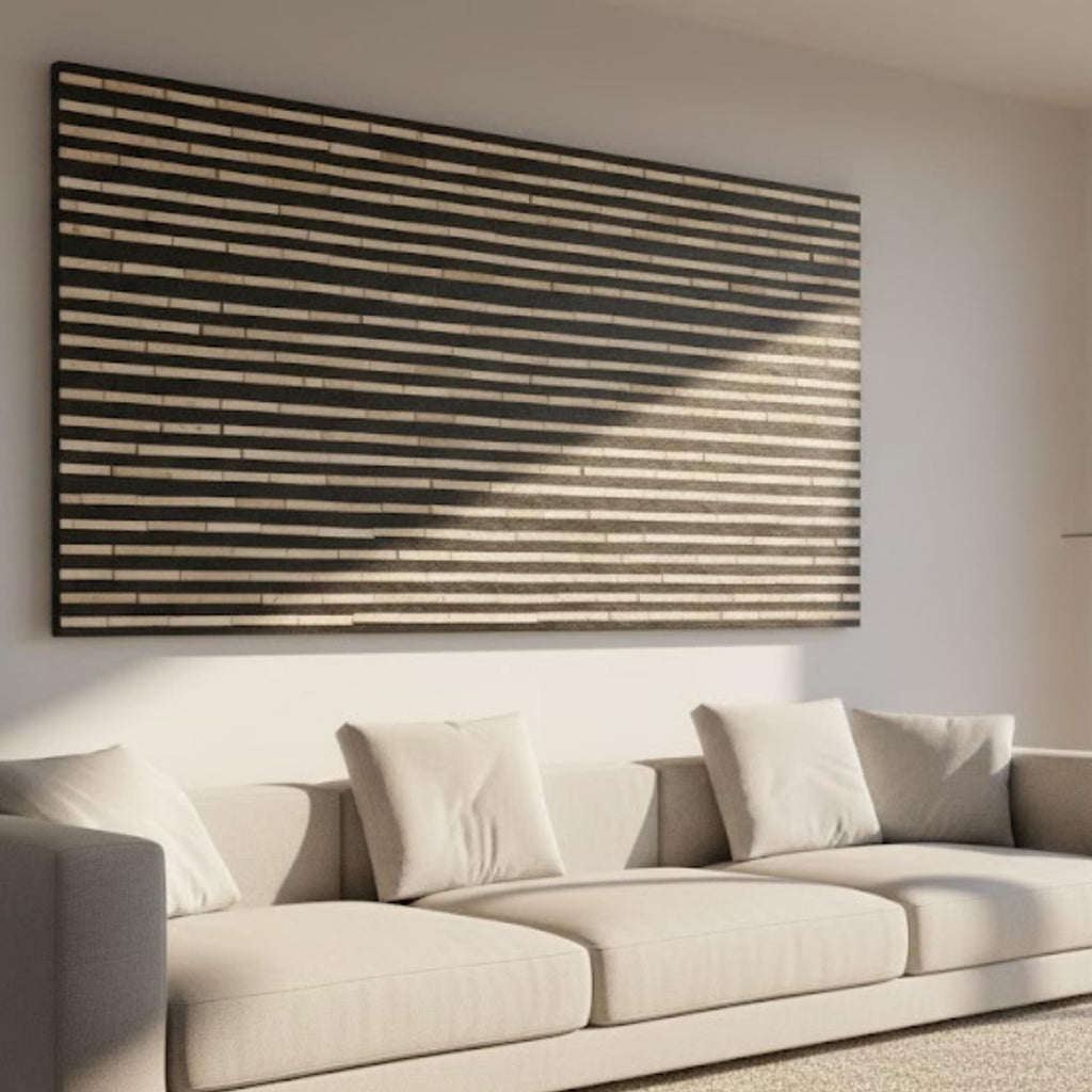 Handmade Bone Inlay Striped Wall Art | Minimalist Black & White Resin Panel for Contemporary Home Decor, Living Room Accent Walls