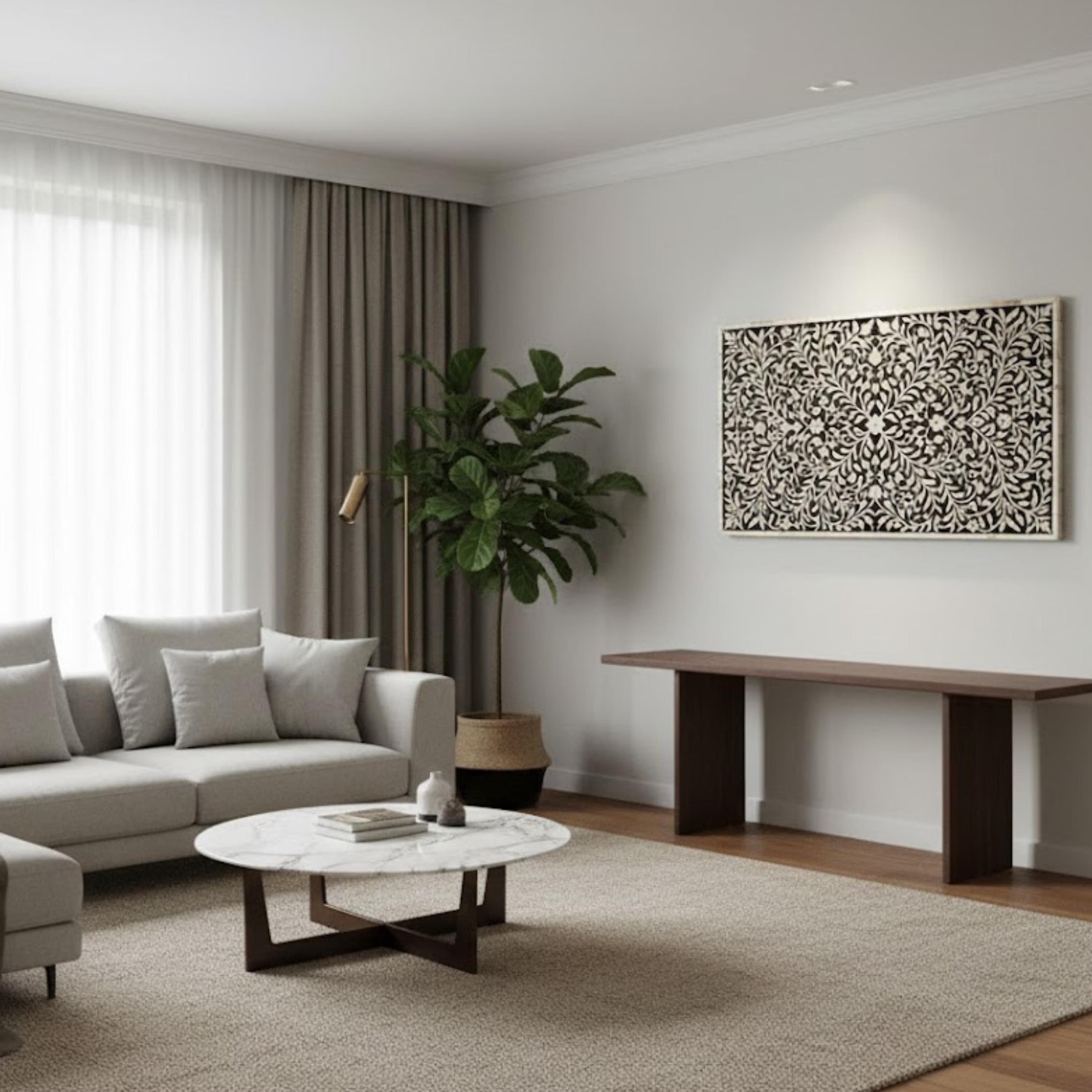 Handmade Bone Inlay Floral Wall Art Panel | Black & White Mandala Design | Decorative Resin Wall Hanging for Living Room, Bedroom & Hallway