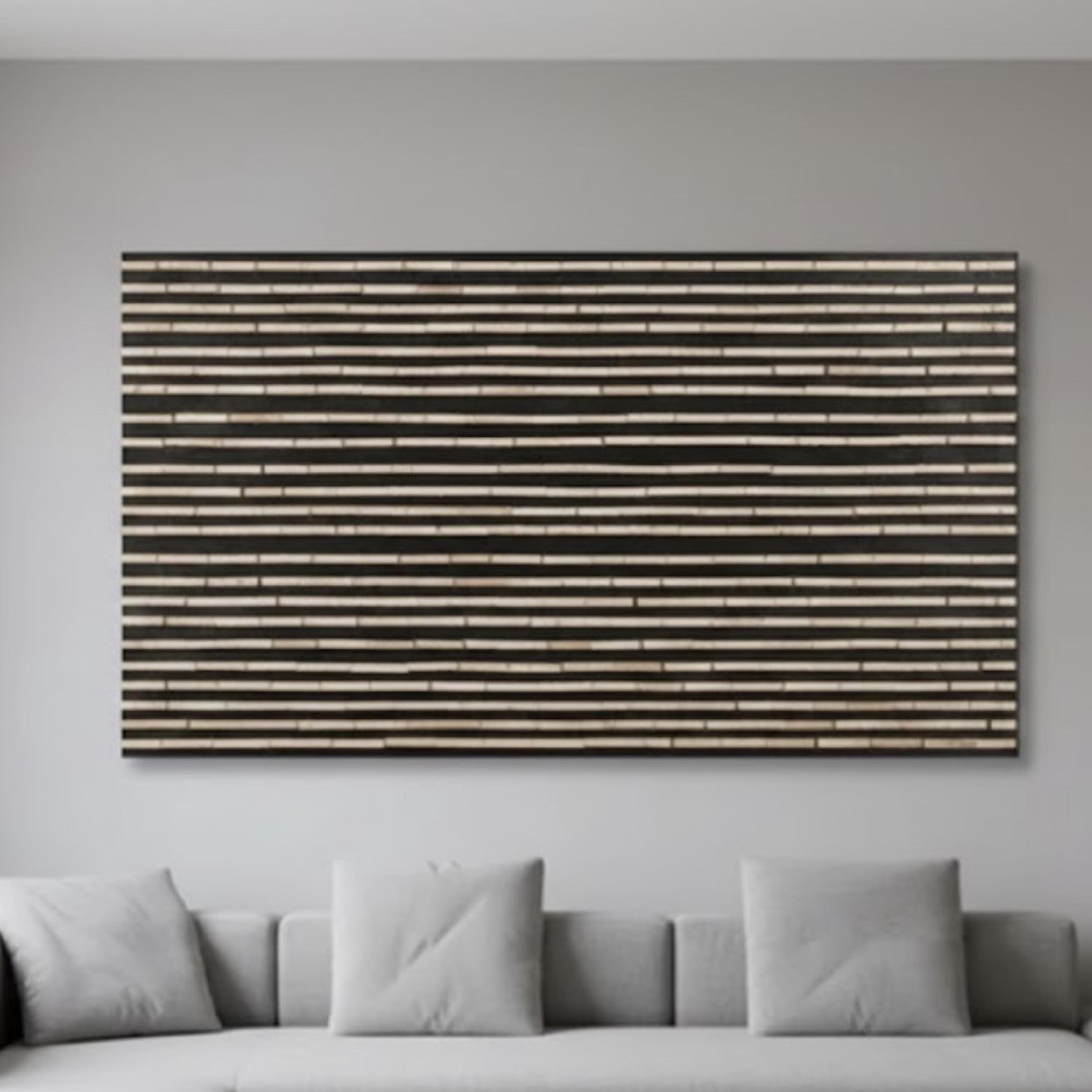 Handmade Bone Inlay Striped Wall Art | Minimalist Black & White Resin Panel for Contemporary Home Decor, Living Room Accent Walls