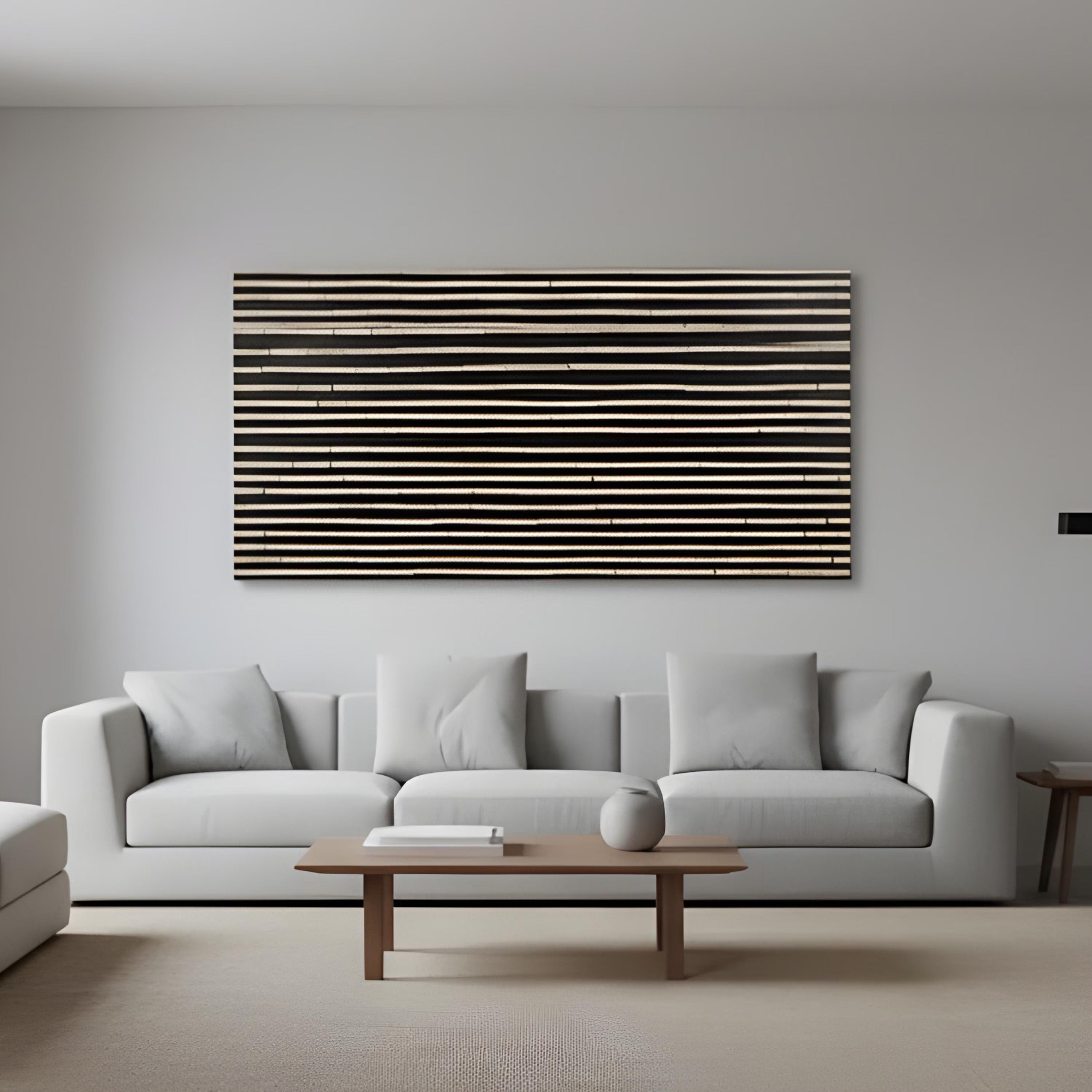 Handmade Bone Inlay Striped Wall Art | Minimalist Black & White Resin Panel for Contemporary Home Decor, Living Room Accent Walls