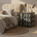 Black & White Tribal Bone Inlay Nightstand | Handmade Bedside Table | Elegant Accent Table for Bedroom & Living Room