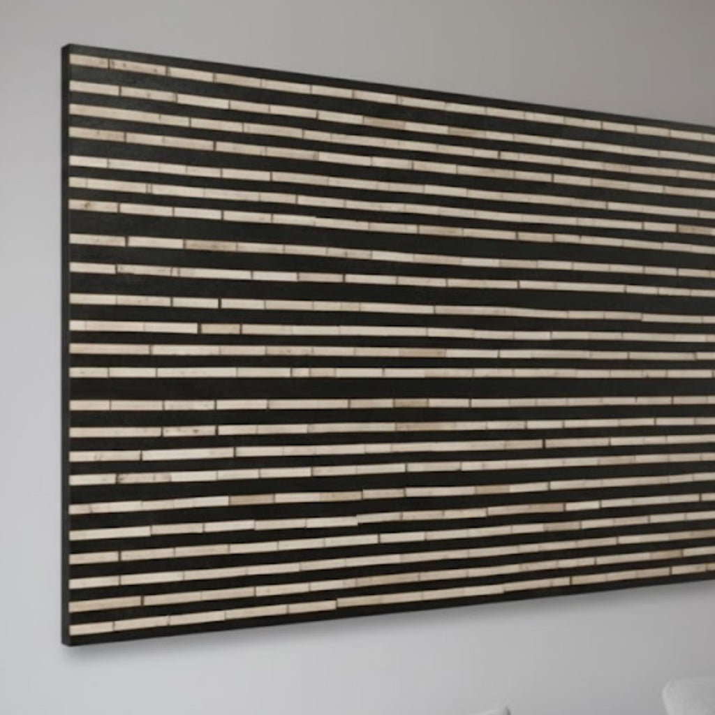 Handmade Bone Inlay Striped Wall Art | Minimalist Black & White Resin Panel for Contemporary Home Decor, Living Room Accent Walls