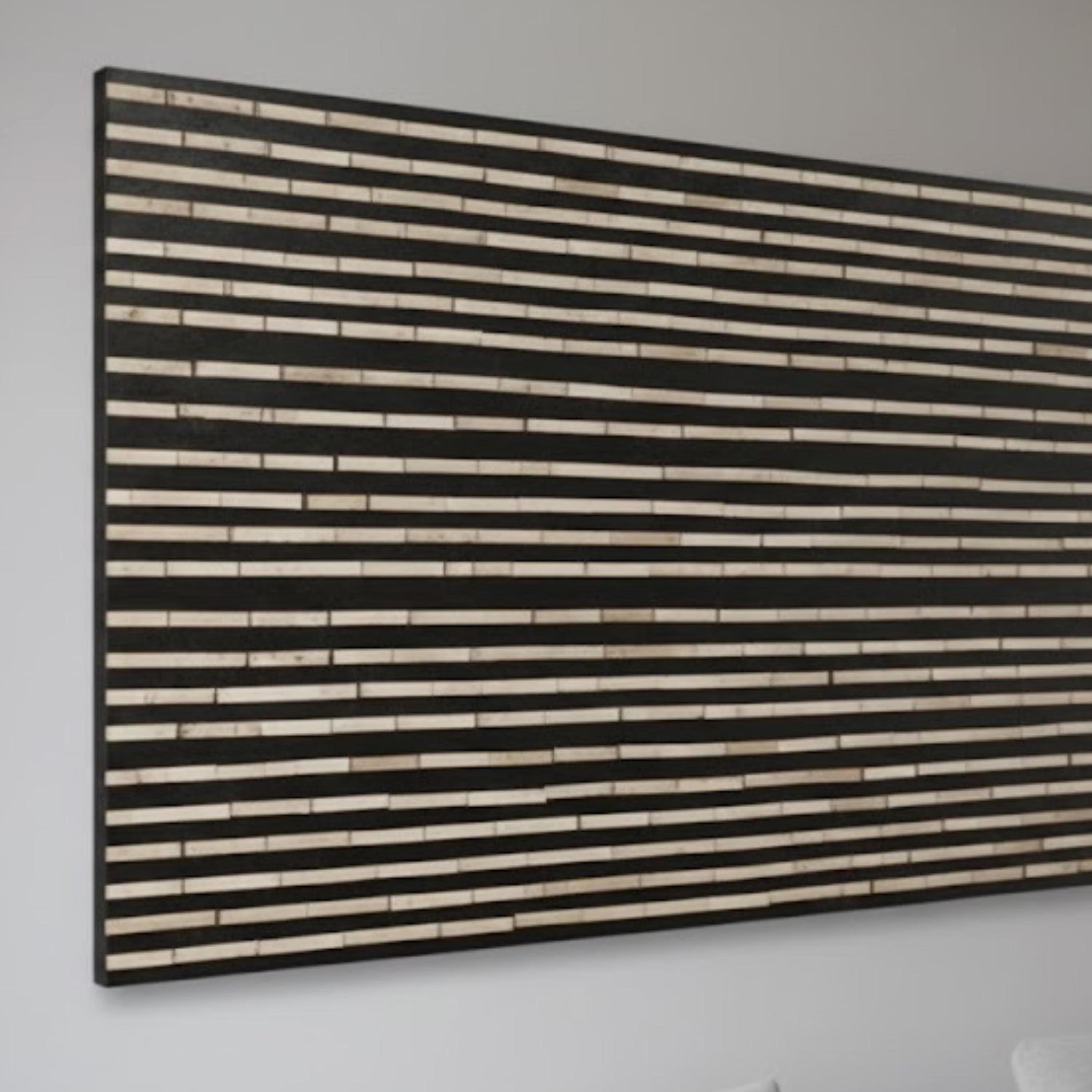 Handmade Bone Inlay Striped Wall Art | Minimalist Black & White Resin Panel for Contemporary Home Decor, Living Room Accent Walls