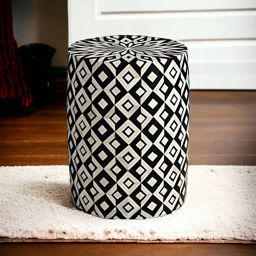 Geometric Resin Bone Inlay End Table | Handmade Decorative Accent Table | Elegant Side Table for Bedroom & Living Room