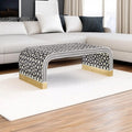 Bone Inlay U-Shape Coffee Table | Handmade Moroccan Geometric Resin Design | Elegant Designer Table for Home Décor