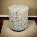 MOP Inlay Side Table | Handmade Boho Floral End Table | Luxury Mother of Pearl Accent Piece for Home Décor