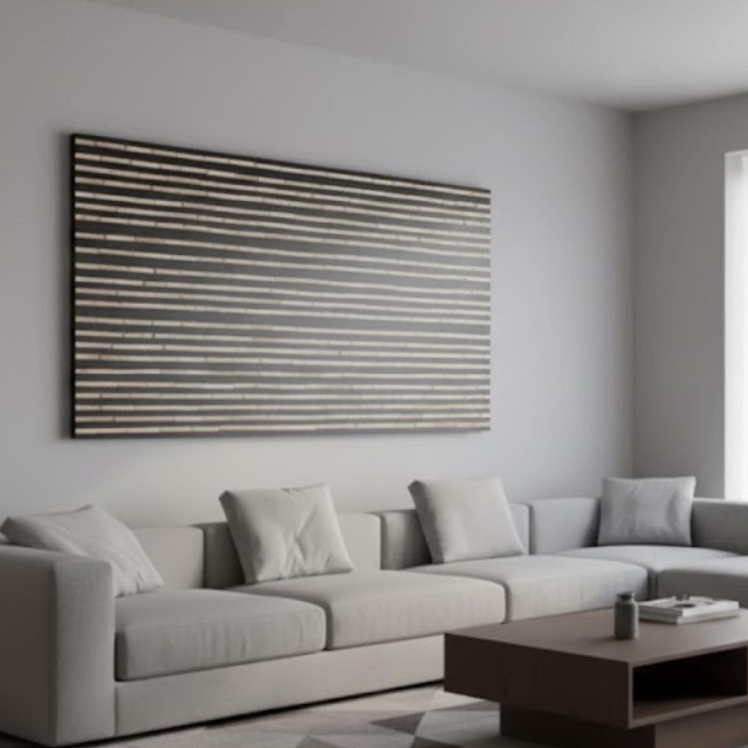 Handmade Bone Inlay Striped Wall Art | Minimalist Black & White Resin Panel for Contemporary Home Decor, Living Room Accent Walls