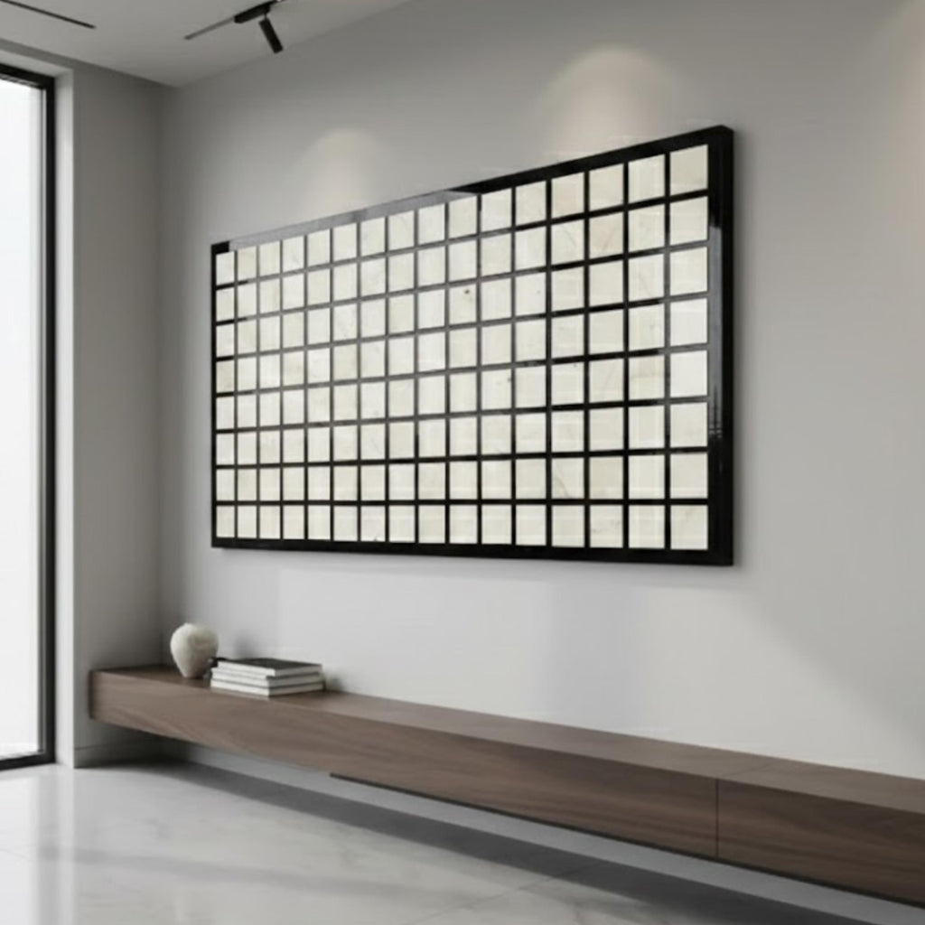 Bone Inlay Wall Art Panel | Handmade Resin Grid Pattern Decor for Living Rooms, Bedrooms & Modern Home Spaces