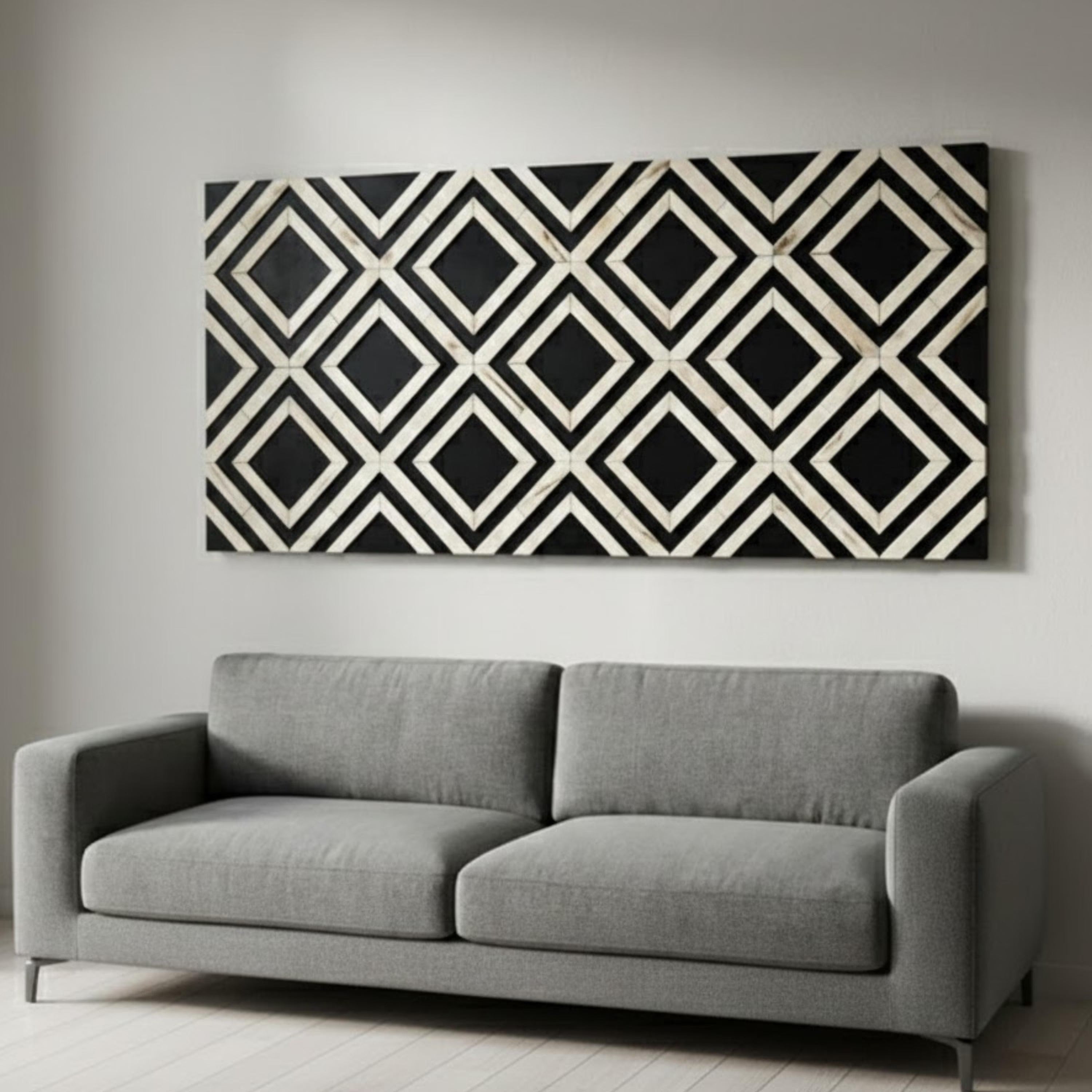 Geometric Diamond Bone Inlay Resin Wall Art | Handmade Decorative Panel for Living Rooms, Bedrooms & Modern Accent Spaces
