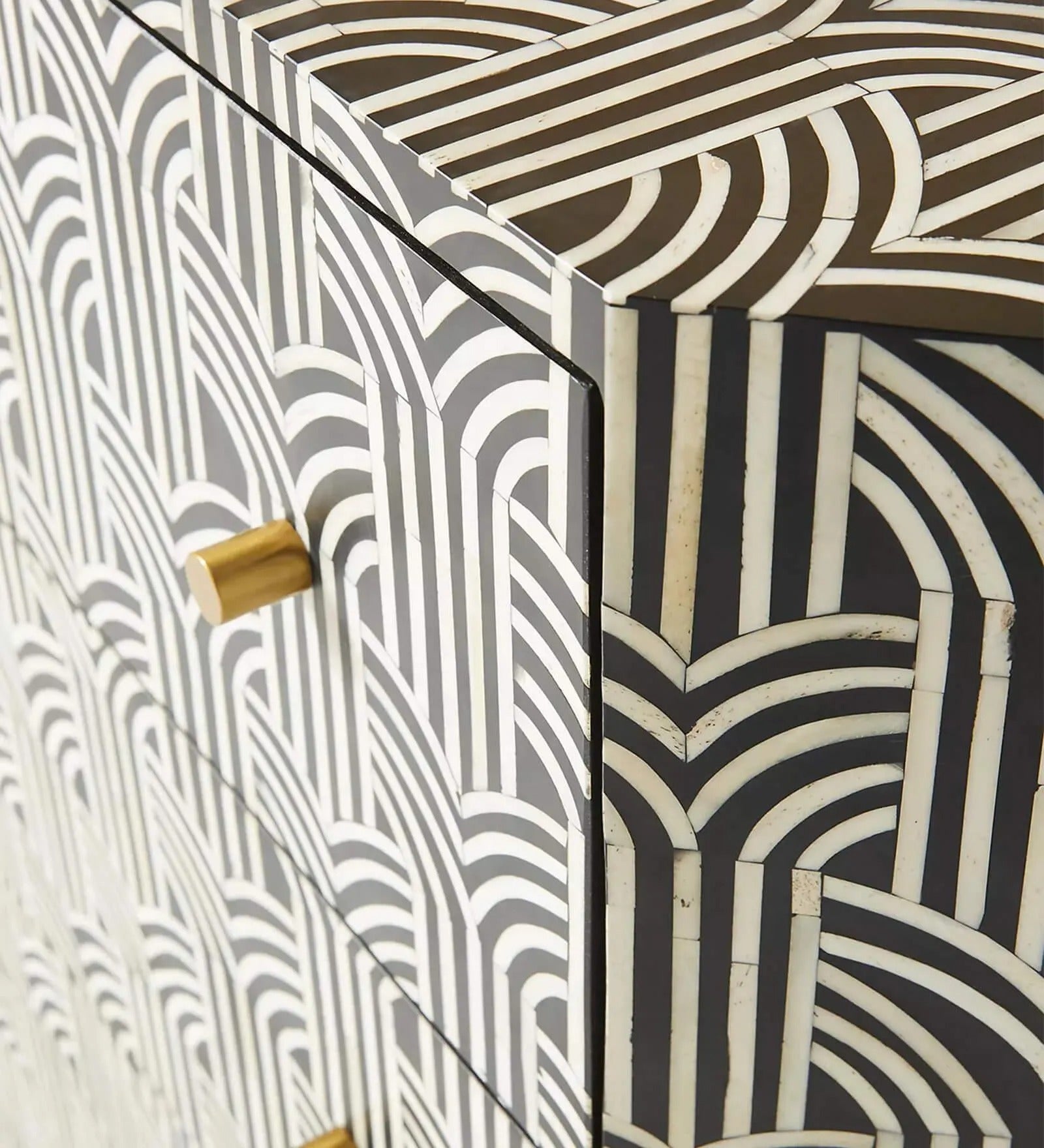 Bone Inlay Dresser | Modern Geometric 3-Drawer Chest | Handmade Designer Storage Cabinet for Bedroom & Living Room