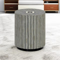 Handmade Bone Inlay Drum End Table | Black & White Striped Side Table | Stylish Decorative Furniture for Modern Homes