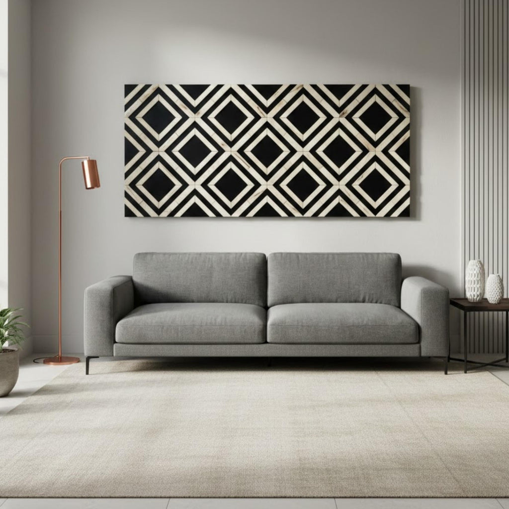 Geometric Diamond Bone Inlay Resin Wall Art | Handmade Decorative Panel for Living Rooms, Bedrooms & Modern Accent Spaces